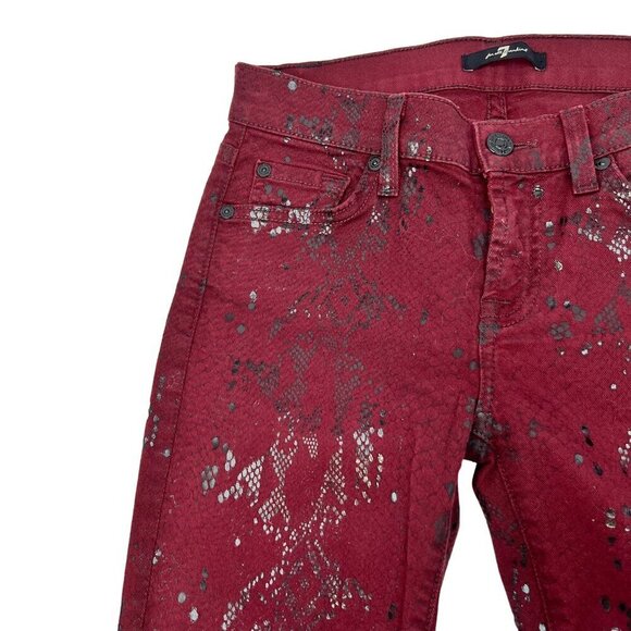 7 For All Mankind Snake Print Low Rise Skinny Jeans Burgundy/Black Size 25 - Picture 4 of 9